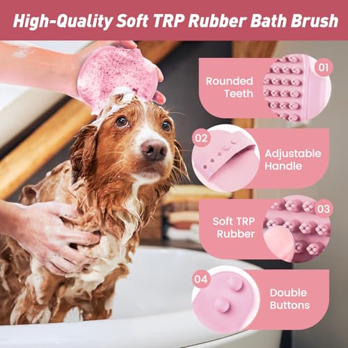 Pet Shower & Bath Supplies，Dog Shampoo Brush Set with Towel, Washing Gloves,Comb for Dogs and Cats (PINK) - color: pink, size: M
