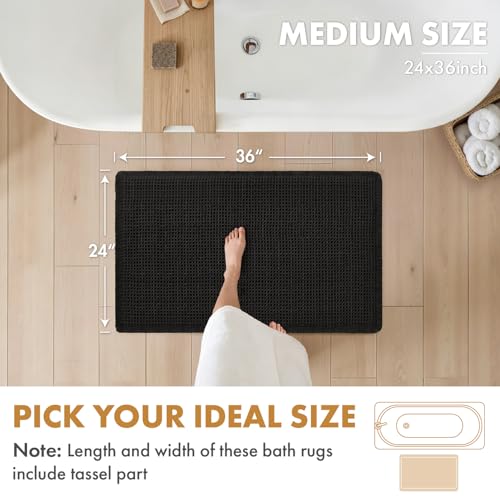MIULEE Set of 2 Waffle Bathroom Rugs, Boho Bath Rugs Non Slip Washable, Super Absorbent Bath Mats, Ultra Soft Rubber Backed Shower Mats for Bathroom Floor, Tub and Shower, Black, 24x36 Inch - color: Black, size: 24''x36''