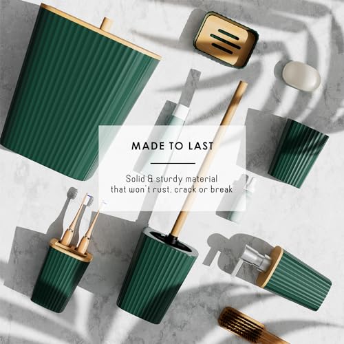 Clara Clark Bathroom Accessories Set - Bathroom Set, Bathroom Accessory Set, Shower Curtain Set, Toilet Brush, Trash Can & Soap Dispenser - Green - 20PC - color: Hunter Green, size: Complete Set