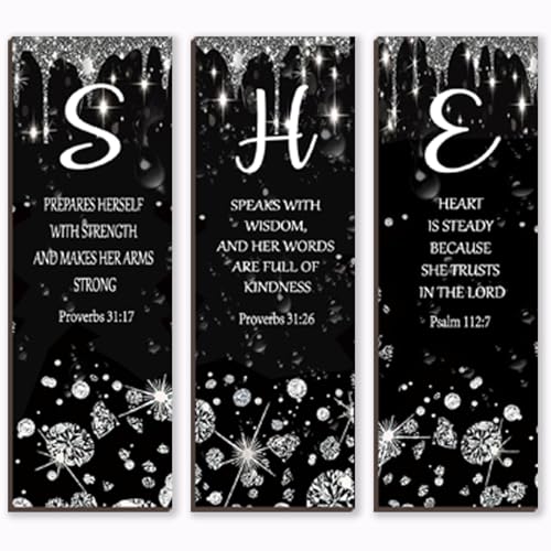 3 Pcs Silver Wall Decor Diamond Bedroom Decor For Women With Religious Black And Silver Bathroom Accessories Office Sign for Home Kitchen Office Wall Decoration 12x4 Inches - color: Silver