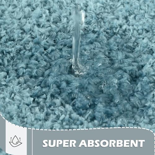 HOMORE Bathroom Rug Set 2 Piece, Soft Absorbent Bath Mats Set,Machine Washable Spa Blue Bath Rug Sets for Bathroom Non Slip,(21"x34"+21"x21") Plush Shaggy U Shape Contour Toilet - color: Spa Blue