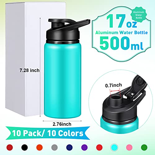 Mimorou 10 Pack Aluminum Water Bottles Bulk 17oz Reusable Leak-Proof Lightweight Sport Bottles Set for Travel Gym Team Camping & Party Favors, 10 Colors - color: Classic Color