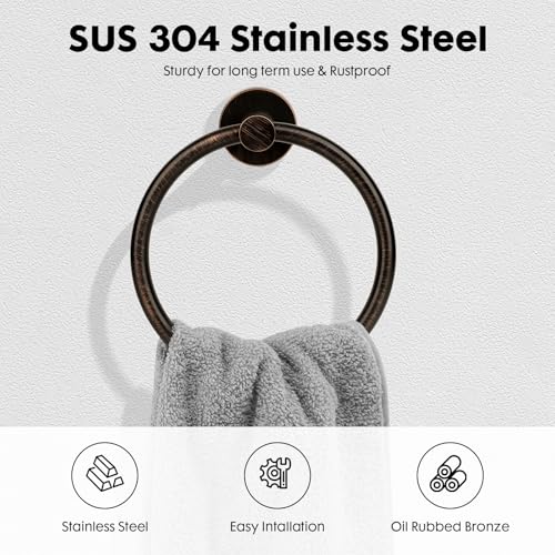 Oil Rubbed Bronze Toilet Paper Holder, Stainless Steel Towel Ring, Double Post Pivoting Toilet Paper Holder and Hand Towel Holder for Bathroom, Bathroom Hardware Accessories Set Brushed Bronze - color: Oil Rubbed Bronze