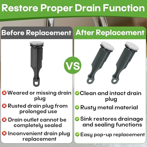 2-Pack RP5648BN Drain Stopper Replacement Part, Compatible with Delta Faucets, 1/4 x 4 Inch Pop-Up Style, with Black Sealing Ring