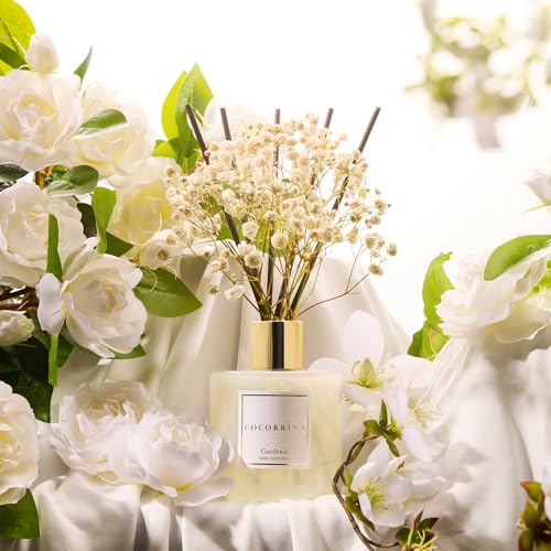 COCORRÍNA Reed Diffuser - Gardenia 6.7 Fl.oz Reed Diffuser Set with Sticks & Preserved Baby's Breath, Reed Diffuser for Home Bathroom Shelf Decor - size: 6.7 Ounce/1pack