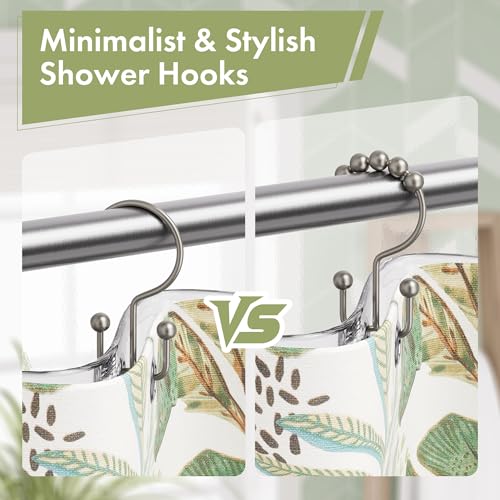 Amazer Shower Curtain Rings, Rust-Resistant Metal Double Shower Hooks for Curtain Rolling Shower Curtain Hooks Rings Shower Rings for Bathroom Shower Curtain Rod, Matte Nickel, Set of 12 Rings - color: Matte Nickel, style: Modern - Double Hooks