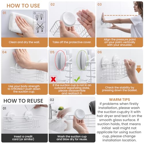 LEVERLOC Shower Caddy Suction Cup, Heavy Duty Bathroom Organizer | Shower Organizer for Inside Shower with Hooks & Soap holder, NO-Drilling Bathroom shelves-White - color: 1 × White