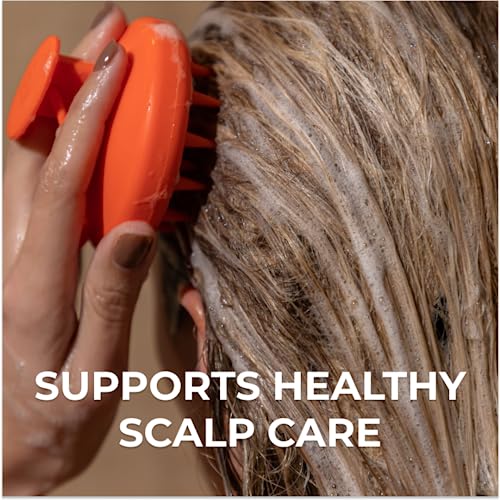 DS Labs Revitalizing Scalp Brush - Silicone Shampoo Massager for a Cleaner, Fresher, Feeling Scalp, Lifts Build Up & Boosts Lather, Ergonomic, Water Resistant, for All Hair Types - color: Orange
