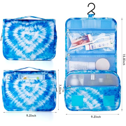 Tie Dye Hanging Toiletry Bag for Girls, Travel Toiletry Bag for Teen Girls Cosmetic Makeup Waterproof Wash Bag Traveling Toiletries, Blue Heart - color: Blue Tie Dye Heart