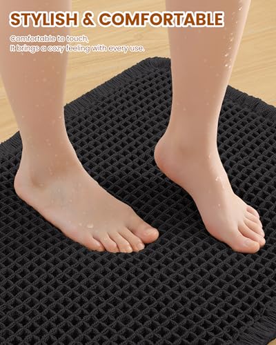 Smiry Waffle Bath Mat 36x24, Extra Soft Absorbent Bathroom Rugs, Non Slip Machine Washable Quick Dry Bath Rugs for Bathroom Floor, Tub, Shower, Home Decor Accessories, Black - color: Black, size: 36" X 24"