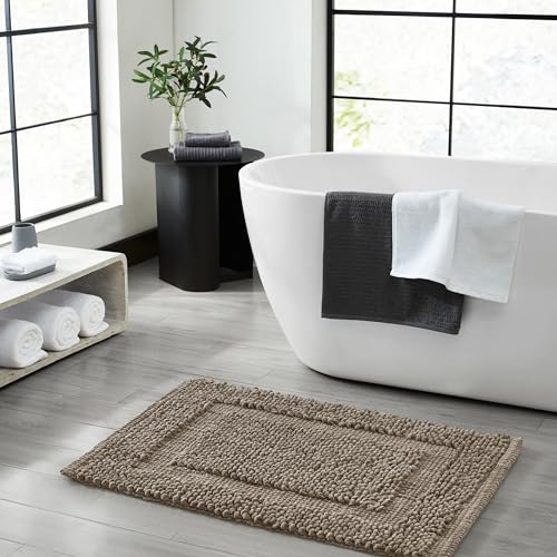 Jean Pierre New York 100% Chenille Cotton Skid Resistant Plush Bath Mat - 17"x24"/20"x32" Bathroom Rug Set - Brown Cappuccino - color: Brown Cappuccino, size: 17" x 24" / 20" x 32" (Rectangular)