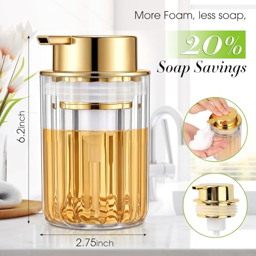 Potchen 2 Pcs Refillable Foaming Hand Soap Dispenser 10 oz Plastic Dispenser Pump Lotion Foaming with Silver Pump for Bathroom Vanities Kitchen(Gold) - color: Gold