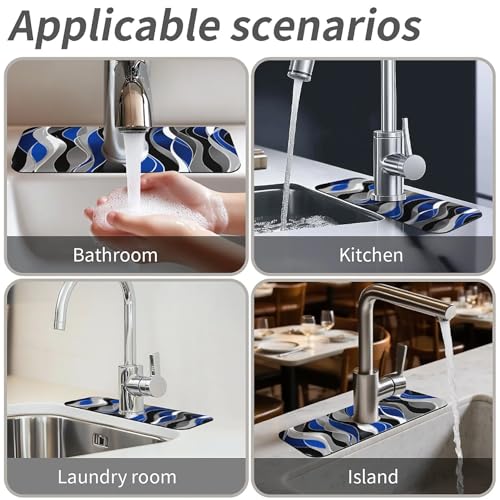 Faucet Fast Absorbent Pad - Modern Abstract Blue Grey Wave , Suitable For Kitchen, Bathroom, Island And Other Scenes - color: Modern Abstract Blue Grey Wave