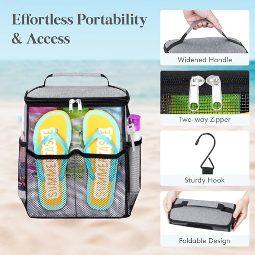 Lifewit Shower Caddy Portable, Toiletry Bag with Handle and 3 Mesh Pockets, Quick Dry Hanging Organizer for Bathroom, Gym, Travel, Camping, College Dorm Room Essentials for Women Men, Grey - color: Grey