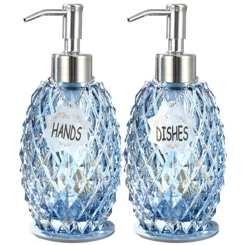 MALACHI Glass Soap Dispenser, 304 Rustproof Stainless Steel Pump, Refillable Multi‑use for Hand Soap, Dish Soap, Body Wash, Shampoo, Baby Wash for Bathroom Kitchen & Commercial - color: Blue