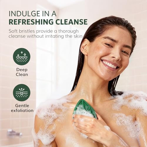 Sndyi Silicone Body Scrubber, Gentle Exfoliating Body Scrubber for Sensitive Skin, Leaf Shaped Shower Scrubber for Body with Lathering Bristles, Silicone Loofah Body Brush for Showering, Evergreen - color: Evergreen