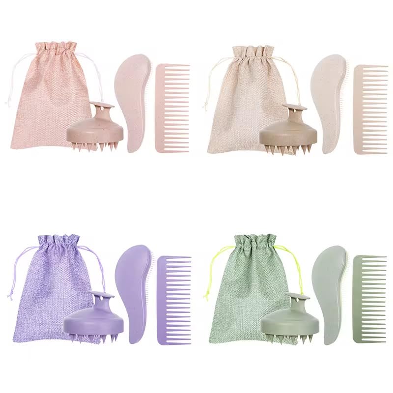 3-in-1 Hair Care Set – Detangling Brush, Wide Tooth Comb & Scalp Massager Brush | Reduces Breakage, Stimulates Scalp & Promotes Healthy Hair Growth – for Curly, Coily, Natural & Straight Hair (Green) - color: Green