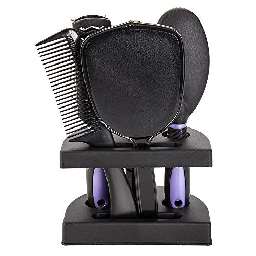 5 Pcs Hair Combs Set Professional Salon Hair Cutting Brushes Sets Salon Hairdressing Styling Tool Mirror And Holder Stand Set Dressing Comb Kits for Women and Men,Purple - color: Purple