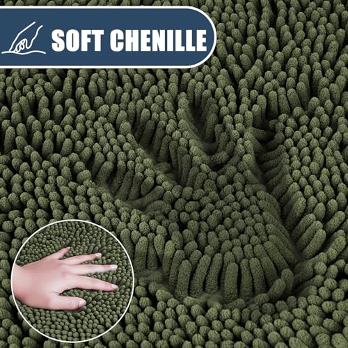 Bathroom Rugs Sets 3 Piece with Adjustable Toilet Seat Cover 19.5"x 18.5" Machine Washable Bath Rug Set with TPR Non Slip Rubber Backing Solid Bath Mat Set for Luxury Bathroom Decoration - color: Olive Green