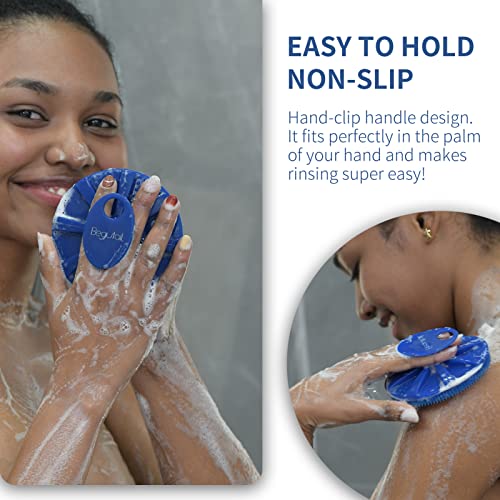 Silicone Body Scrubber, BEAUTAIL Shower Bath Scrubber, More Hygienic Than Traditional Loofah, Lather Nicely, Long Lasting, Gentle Exfoliating Brush for Women Men Baby Sensitive Skin, 1 Pack, Blue | Hygienic Silicone Loofah, Easy-Grip Handle, Soft Bath Ess