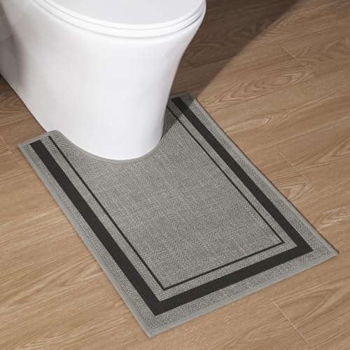 chakme Bathroom Rugs Mat U-Shaped 24x17, Ultra Thin Non Slip Bath Mat Small Quick Dry Absorbent Bath Mat for Bathroom Floor, (Dark Grey, U-24"x17") - color: Dark Grey, size: U-Shaped (24" x 17")