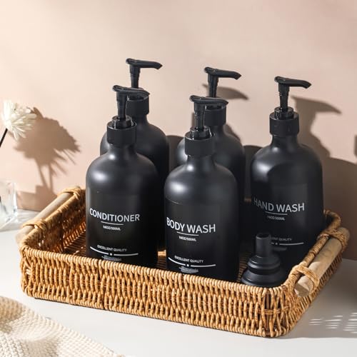 Reusable Shampoo and Conditioner Bottles (5Pack Matte Black) Plastic 16.9oz Dispenser for Conditioner,Shampoo Containers for Shower - color: Matte Black