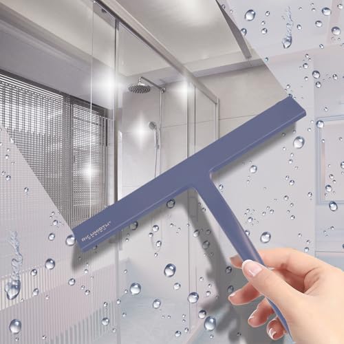Squiggy for Shower Glass, Richmirth 9" Shower Glass Cleaner Squeegee Silicone Shower Squeegee for Bathroom Mirror Tiles Car Window - Blue - color: Blue, size: 9 Inches
