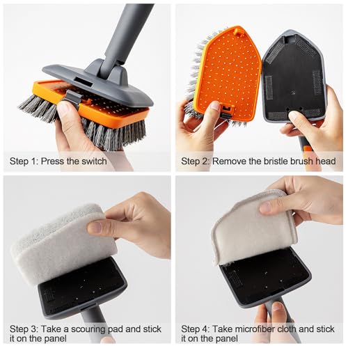 CLEANHOME Tile Tub Scrubber Brush with 3 Different Function Cleaning Heads and 56" Extendable Long Handle-No Scratch Shower Scrubber for Cleaning Bathroom Kitchen Toilet Wall,Bathtub,Sink,Grey - color: Gray