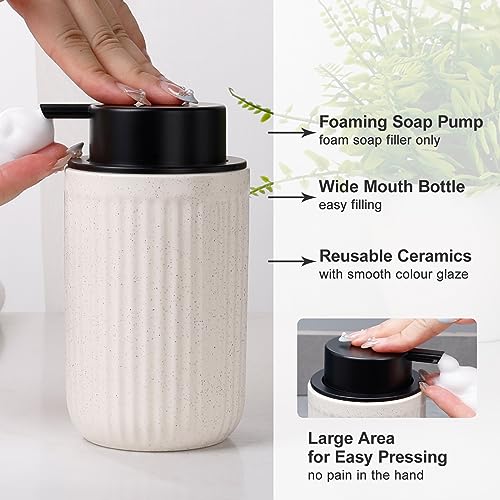 BosilunLife Beige Bathroom Accessories Set - Ceramic Bathroom Counter Soap Set Bathroom Decor Sets Accessories Bathroom Lotion Soap Dispenser and Toothbrush Holder Set, Soap Dish, Apothecary Jars - color: Beige-foam