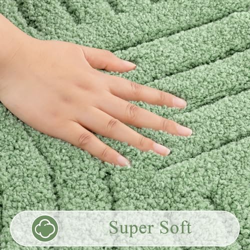 SHACOS Sage Green Microfiber Bathroom Rugs Sets 5 Piece Ultra Soft | Absorbent Bath Mat with Bath Runner, U Shape Contour Rug, Toilet Lid Cover, Non Slip Machine Washable Carpet for Bathroom - color: Sage Green