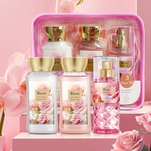 Rose Spa Gift Set For Women - 3PCS Luxury Bath and Body Kit with Shower Gel, Body Lotion & Body Mist - Portable Travel Size Self Care Gift for Mom, Wife, Teens, Friends or Her - size: 3PCS