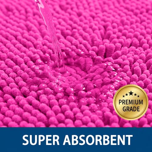 Bathroom Rugs Sets 2 Piece,Super Absorbent Chenille Bath Mats and U-Shaped Toilet Rug,Strong PVC Non Slip Backing,Microfiber Washable Dry Quickly Bath Mats for Bathroom(20"x32"+20"x20"U,Hot Pink) - color: Hot Pink