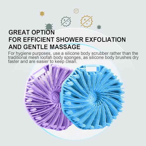 Silicone Body Scrubber for Shower, Shower Body Brush for Effective Showering Exfoliation and Gentle Massage Back Scrubber with Soft Bristles, Loofah Alternative for Sensitive Skin, Gift for Family - color: Blue and Purple
