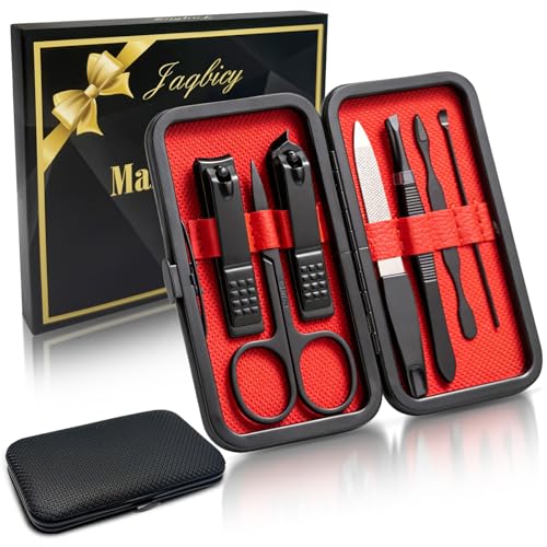Gift for Dad Men, Manicure Set Nail Clippers Grooming Kit with Travel Case, Personal Care Tools Birthday Gifts for Men Women - color: Black-red
