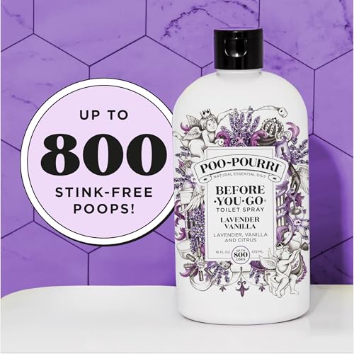 Poo-Pourri Before-You-Go Toilet Spray Refill, Lavender Vanilla,16 Fl Oz, Up to 800 Uses, Bathroom Odor Deodorizer with Essential Oils for Home or Work, Lavender, Vanilla and Citrus Scent - size: 16 Fl Oz (Pack of 1)