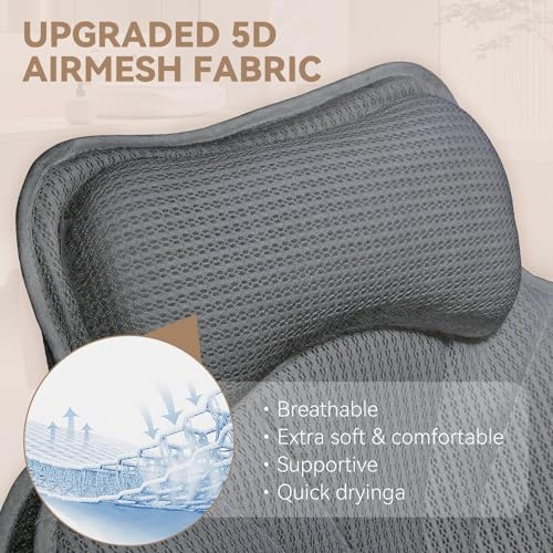 Bath Pillows for Tub, Luxury Bathtub Pillow Neck, Head, Back Support, Soft 5D Mesh Fabric and Non-Slip Suction Cups & Quick Dry, Fits All Tubs, Bath Soaking Accessories Spa Gifts, Grey - color: Grey
