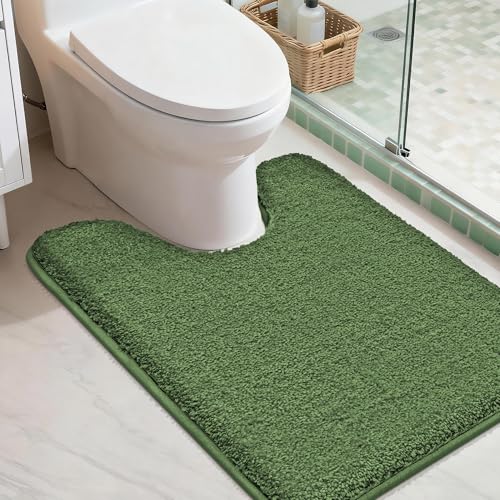 COSY HOMEER Toilet Rugs U-Shaped 24"x20",Soft Absorbent Bath Mat with Non-Slip TPR Backing, Machine Washable Shaggy Bath Rug for Toilet,Green - color: Green, size: 1'8" x 2' (U-Shape)