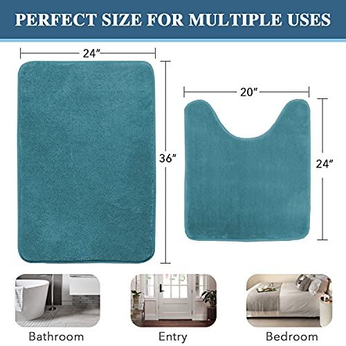 H.VERSAILTEX Bath Mat Memory Foam Bathroom Rug Flannel Velvety Luxury Extra Soft and Absorbent Non Slip Rugs for Bathroom/Bedroom (Curved Set 24"x 36" Plus 20"x 24" Dark Teal) - color: Dark Teal, size: 24" x 36" Plus 20" x 24" U