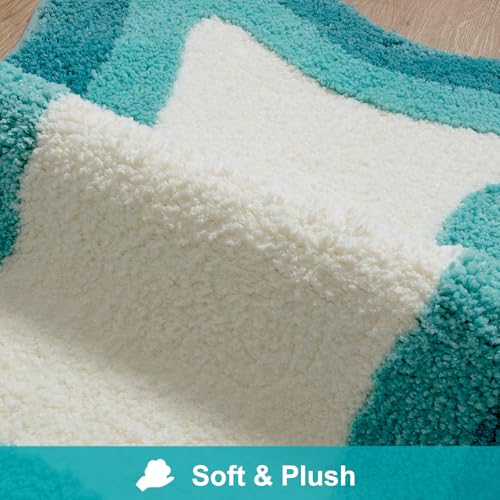 HAOCOO Aqua Blue Gradient Scalloped Runner Rug, 24x59 Inch Irregular Shape Bath Rug,Washable Absorbent Bathroom Runner Rug for Bedroom Bathtub Sink Shower - color: Aqua Blue, size: 4'11" x 2' (Irregular)