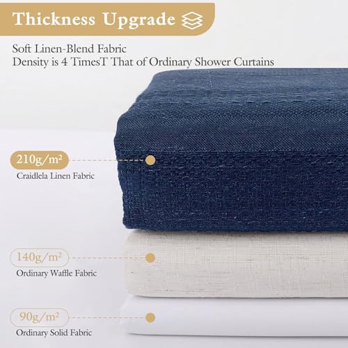Small Stall Boho Farmhouse Shower Curtain with Tassel, Linen Bohemian French Country Chic Bathroom Shower Curtain Set, Modern Striped Textured Shower Curtain 36x72 - Navy Blue - color: Navy, size: 36"W x 72"L (Pack of 1)