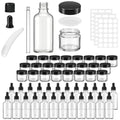 48 Pcs Clear Glass Jars and Dropper Bottles Set, 2 oz Cream Jars with Black Lids 1.7 oz Clear Dropper Bottles, with Label and Mini Spatula, for Essential Oil, Lotions, Massage Oil, Spa Salon - color: Clear