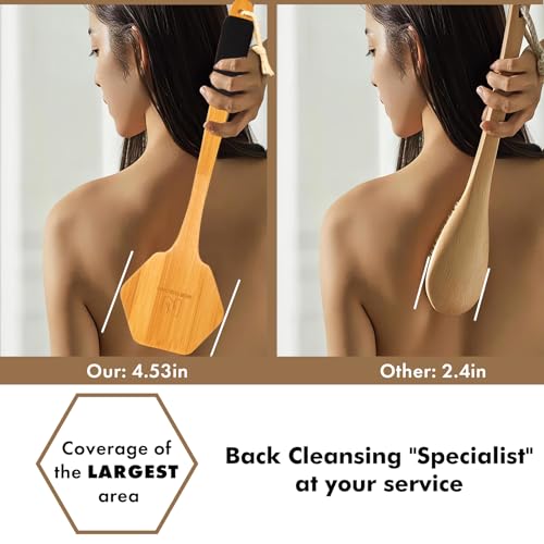 NORTHSONG Large Head Bath Brush, 17.72" Extra-Long Curved Bamboo Handle & Boar Bristles, Back Scrubber for Exfoliating - Ideal for Elderly, Shoulder Pain, Gift Ready - size: 17.72 Inch Back brush-1Pack