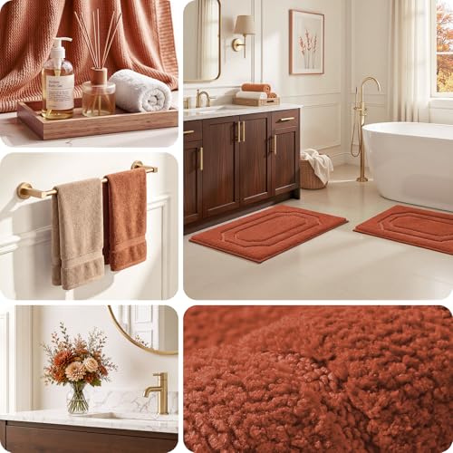 HOMEIDEAS Bathroom Rugs Sets 2 Piece, Extra Soft and Absorbent Microfiber Plush Bath Mat with Non Slip Backing(Burnt Orange) - color: Burnt Orange