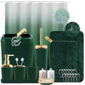 XLHOMO Bathroom Set - Dark Green Bathroom Sets with Shower Curtain and Rugs, 24PCS Shower Curtain Set with Hooks, Soap Dispenser, Soap Dish, Toilet Brush Holder and Trash Can for Housewarming - color: Dark Green and Gold, size: Bathroom Set+Shower Curtain