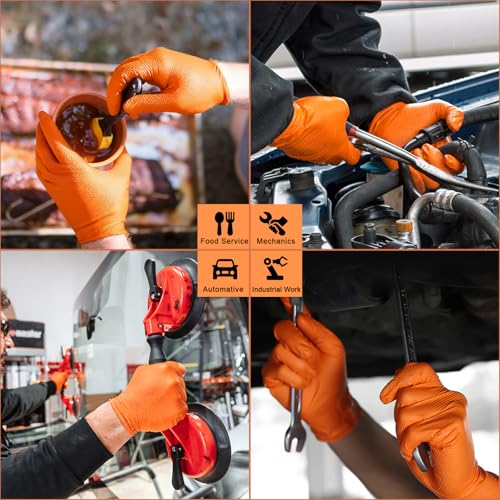 PROMEDIX P Heavy Duty Nitrile Gloves with Diamond Texture 8 Mil Latex Free Powder Free Industrial Disposable Glove - color: Orange, size: X-Large