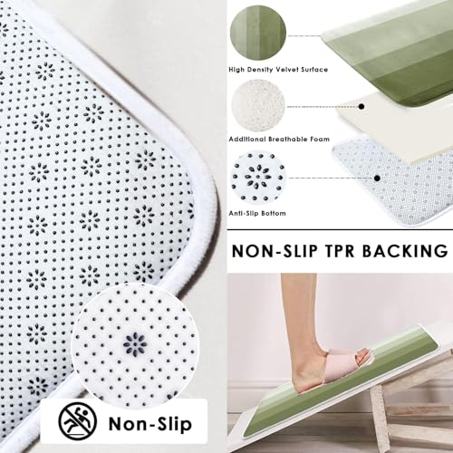 Striped Green Shower Curtain Set with Toilet Lid Cover and Non-Slip Rugs for Bathroom, Minimalist Neutral Ombre 4 Pcs Shower Curtain, Modern Bathroom Set with 12 Hooks - color: Ombre Green