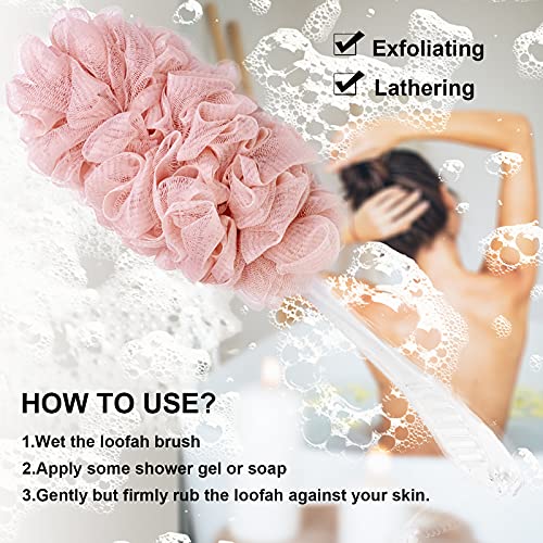 PPHAO - Loofah Sponge Back Scrubber Rough- Bath Brush Long Handle for Shower - Loofah Exfoliating for Men - Shower Loofah for Women - Pink Loofah - 1Pack - style: Pink