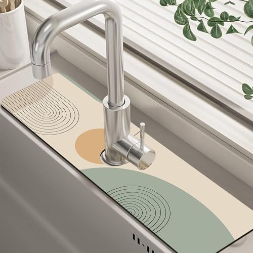 Abstract Minimalistic Geometric Kitchen Sink Splash Guard Mat Absorbent Fast Drying Mat Faucet Draining Mat Sink Splash Guard Behind Faucet Drip Catcher for Kitchen Bathroom 5.5"×24" - size: 24" x 24"