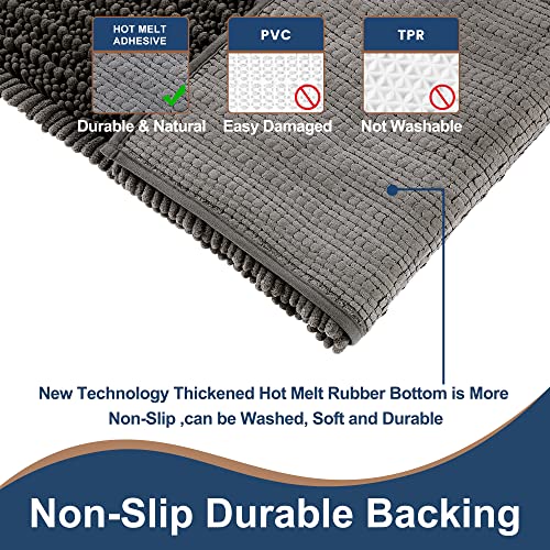 FLOLEOPA Luxury Chenille Charcoal Grey Bathroom Rugs Bath Mats Sets, Extra Soft and Absorbent Bathroom Rugs Non Skid Machine Wash Dry Bath Mats（32"x20" Plus 17"x24"） - color: Charcoal Grey, size: 32"x20" Plus 17"x24"