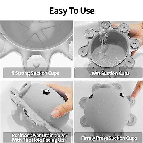 Bathtub Overflow Drain Cover - Silicone Bath Tub Drain Cover, Octopus Tub Overflow Drain Stopper with Suction Cups, Adds Inches of Water for Deeper Bath, Bathroom Spa Relaxing Accessory, Grey - color: Gray